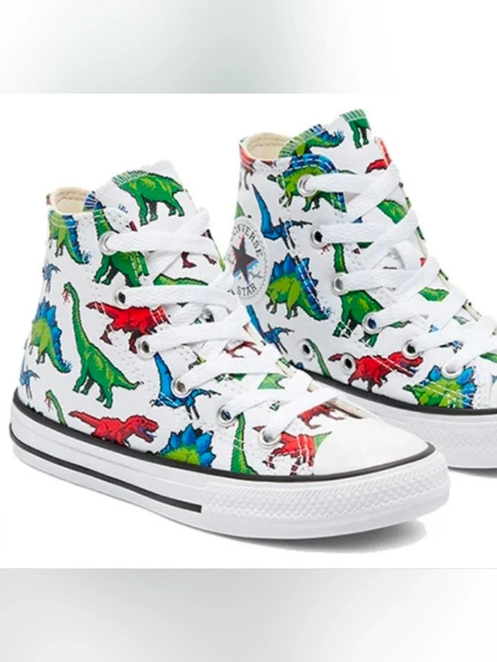 Converse High Top Sneakers with Colorful Dinosaur Print